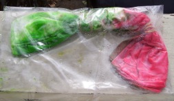 dyed fan folded scarf in ziptop bag